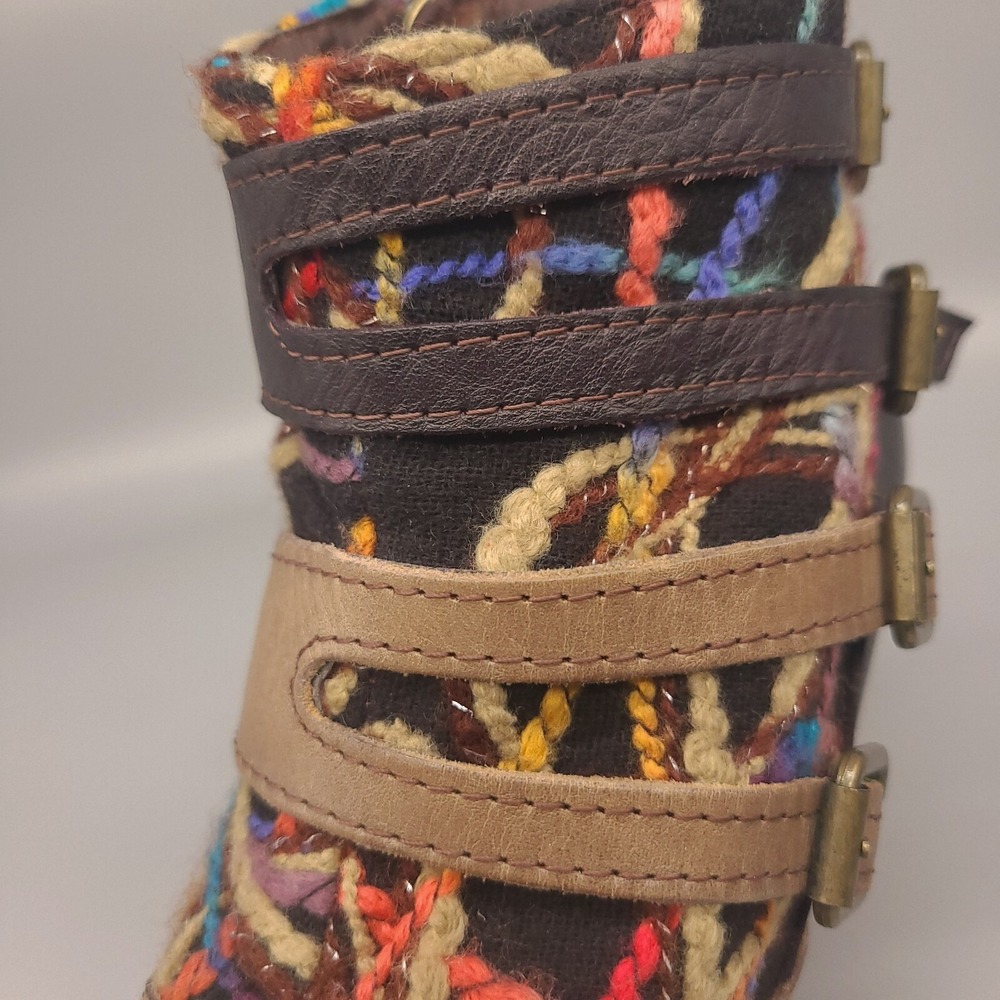 Multi-Color Patterned Leather Strap Ankle Boot - image 5